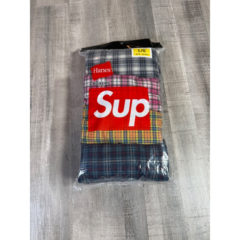 Supreme Hanes Plaid Boxers 4-Pack Multi Color Woven Cotton Mens Large L New
